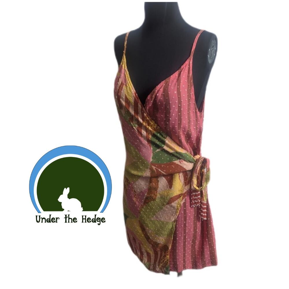 FARM Rio Pink Green Yellow Patterned Swim Coverup Dress